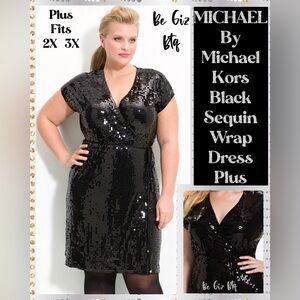 🆕Michael By Michael Kors Black Sequin Wrap Dress Plus Size 3X NWOT